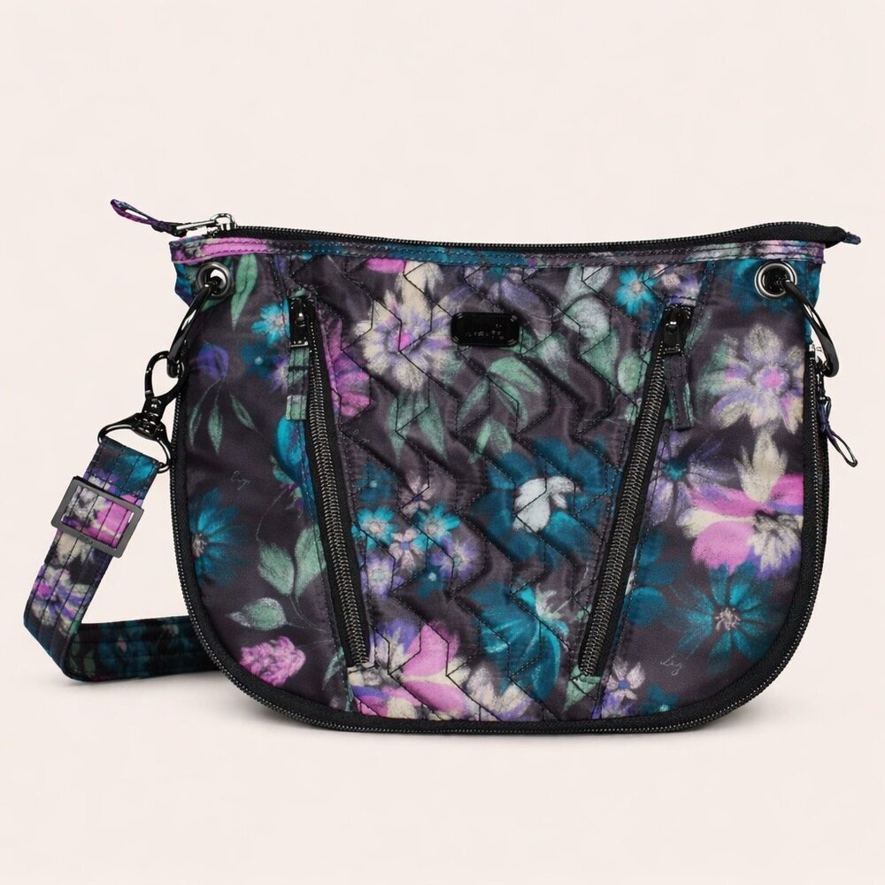 LUG SWIVEL Convertible Crossbody bag BLOOM BLACK adjustable straps quilted nylon